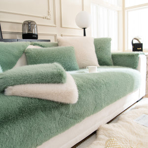 Faux Mink Velvet Luxury Fluffy Sofa Cushion, Winter Warm Thick Plush Non-slip Sofa Covers