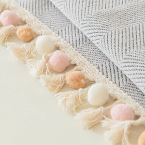 Couch Cover Sectional L Shape Chenille Herringbone Couch Throw Cover with Tassel Pom-Poms for Pets