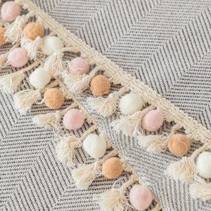 Couch Cover Sectional L Shape Chenille Herringbone Couch Throw Cover with Tassel Pom-Poms for Pets