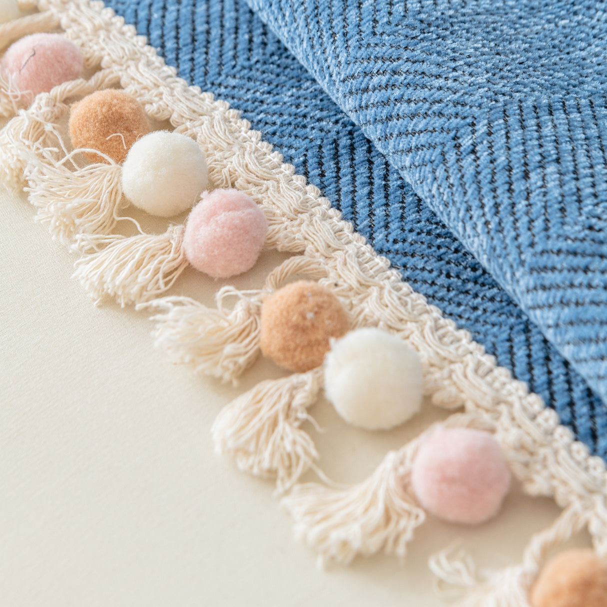 Couch Cover Sectional L Shape Chenille Herringbone Couch Throw Cover with Tassel Pom-Poms for Pets