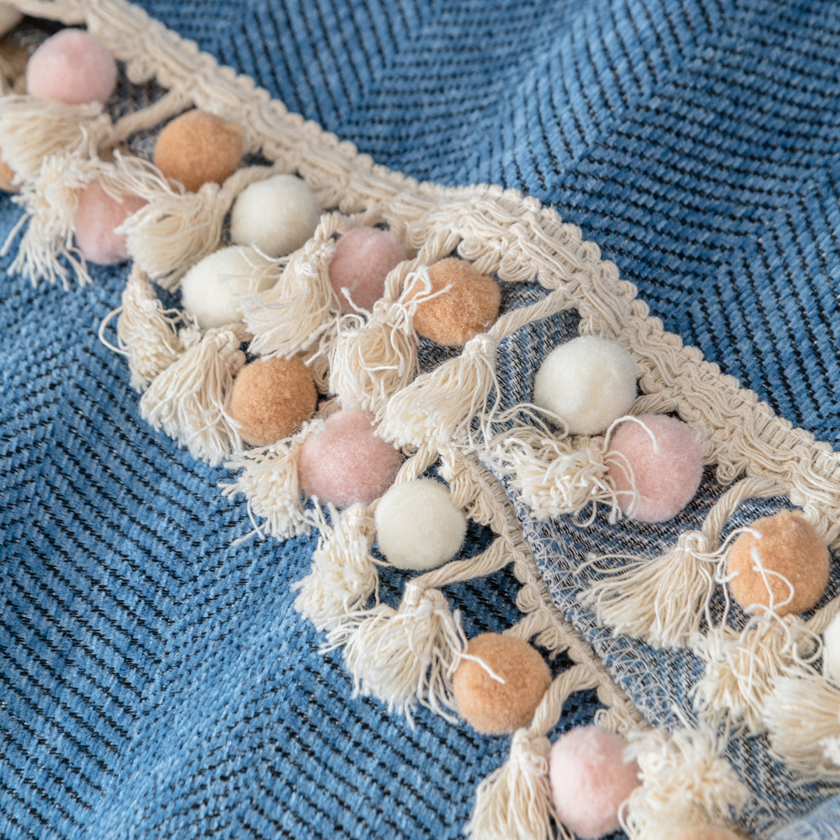 Couch Cover Sectional L Shape Chenille Herringbone Couch Throw Cover with Tassel Pom-Poms for Pets