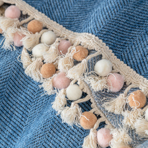 Couch Cover Sectional L Shape Chenille Herringbone Couch Throw Cover with Tassel Pom-Poms for Pets