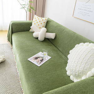 Boho Herringbone Sofa Throw Blanket with Pom Pom Tassels Stylish Furniture Slipcover