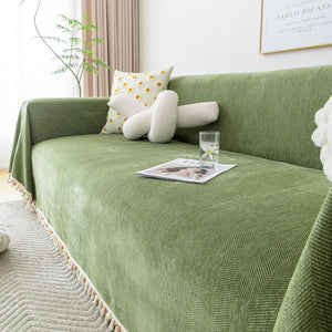 Boho Herringbone Sofa Throw Blanket with Pom Pom Tassels Stylish Furniture Slipcover