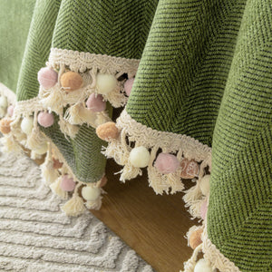 Couch Cover Sectional L Shape Chenille Herringbone Couch Throw Cover with Tassel Pom-Poms for Pets