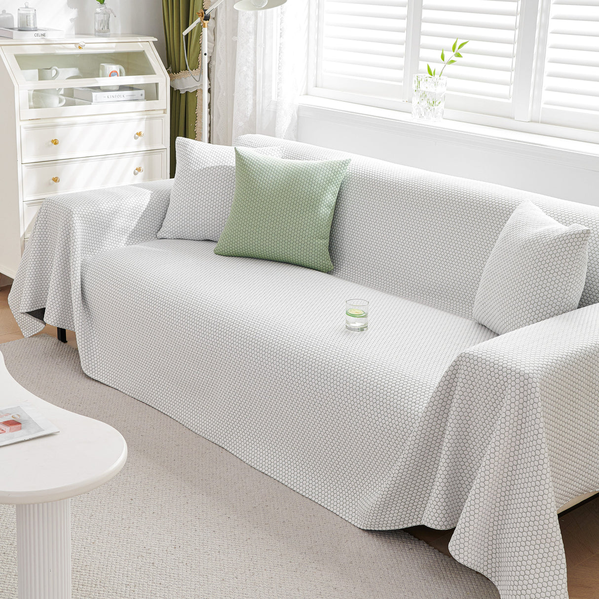 Summer Cool Dotted Cat Scratch Resistant Sofa Cover Blanket, Luxury Large Blanket Covers for Couch