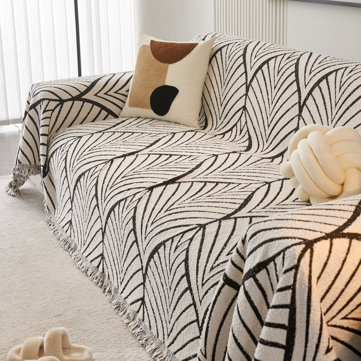 Maple Leaves Reversible Chenille Blanket Covers for Couch, Furniture Decoration Cover Sofa Slipcovers