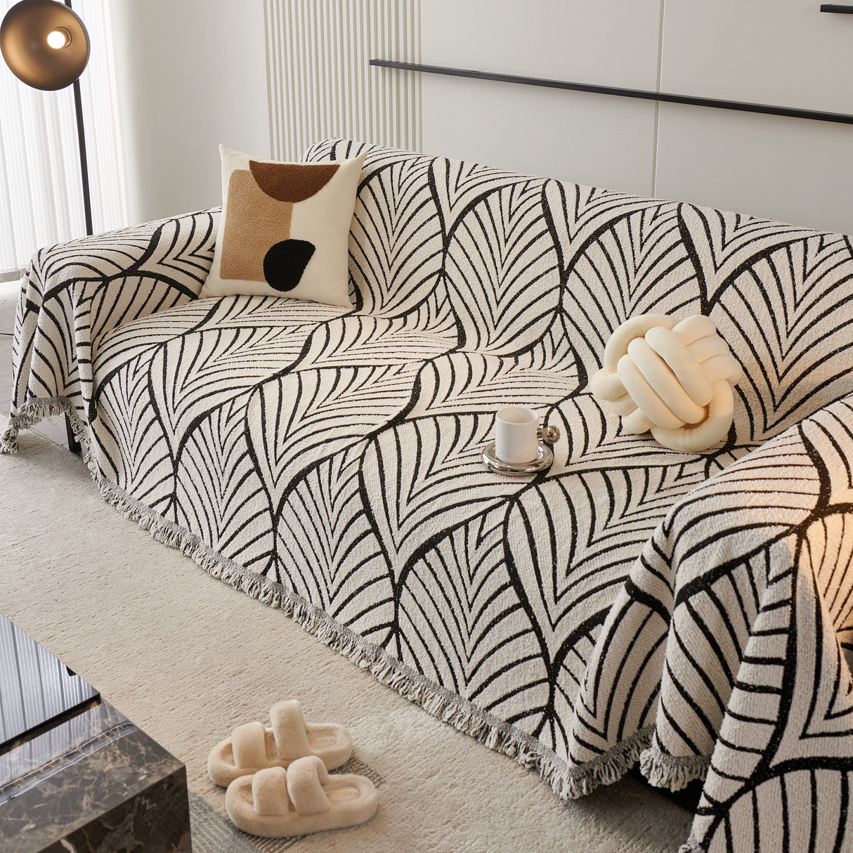 Maple Leaves Reversible Chenille Blanket Covers for Couch, Furniture Decoration Cover Sofa Slipcovers