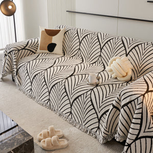 Maple Leaves Reversible Chenille Blanket Covers for Couch, Furniture Decoration Cover Sofa Slipcovers