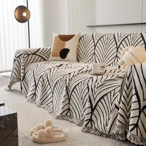 Maple Leaves Reversible Chenille Blanket Covers for Couch, Furniture Decoration Cover Sofa Slipcovers