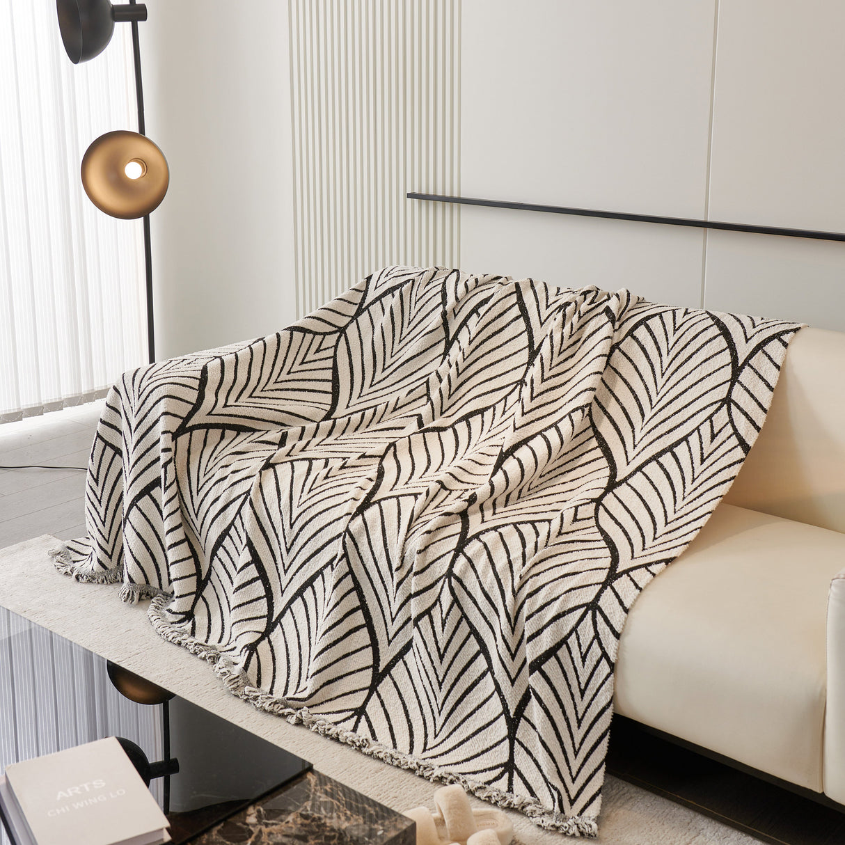 Maple Leaves Reversible Chenille Blanket Covers for Couch, Furniture Decoration Cover Sofa Slipcovers