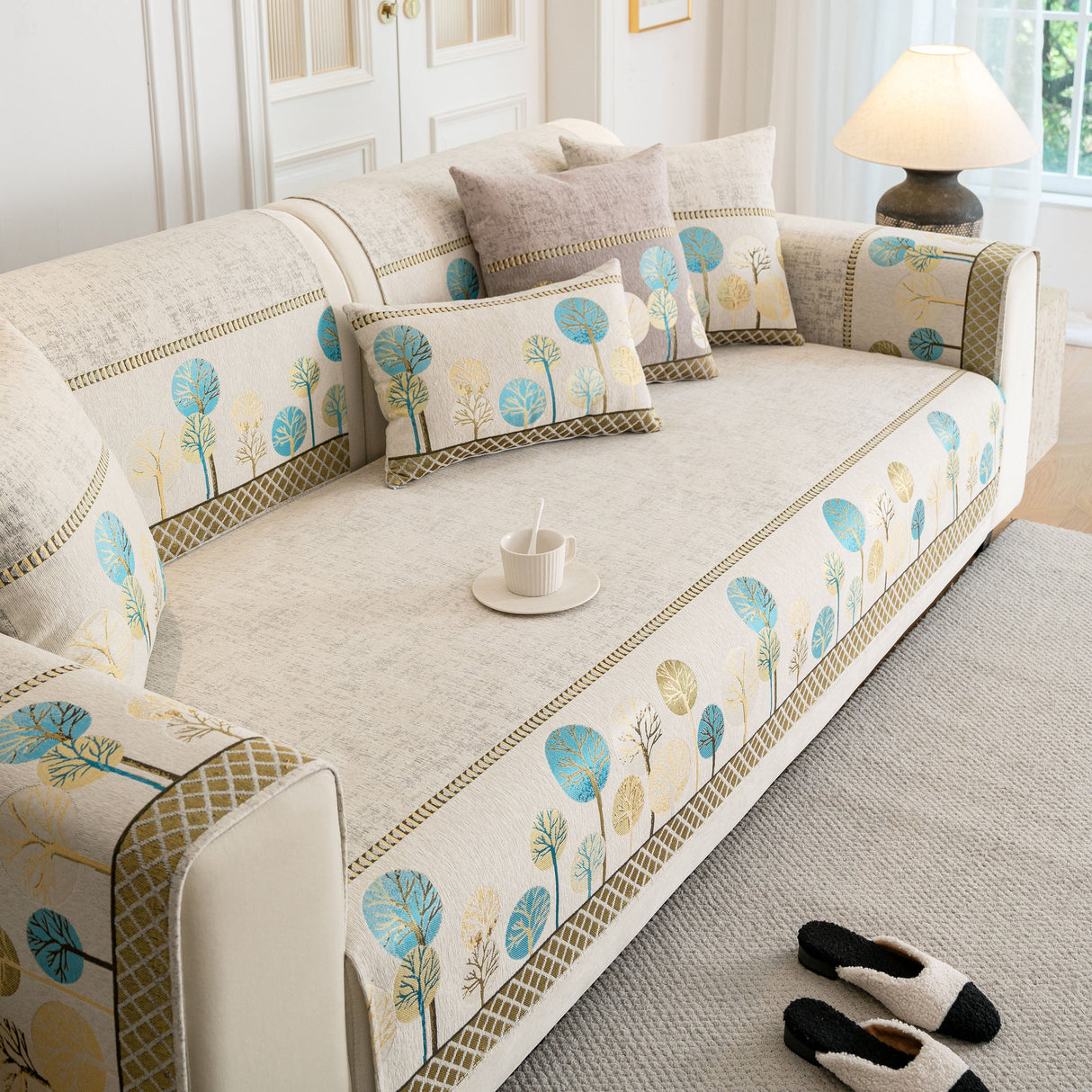 Sofa Cover for Couch, Non-Slip Sectional Couch Cover with Woven Tree Pattern