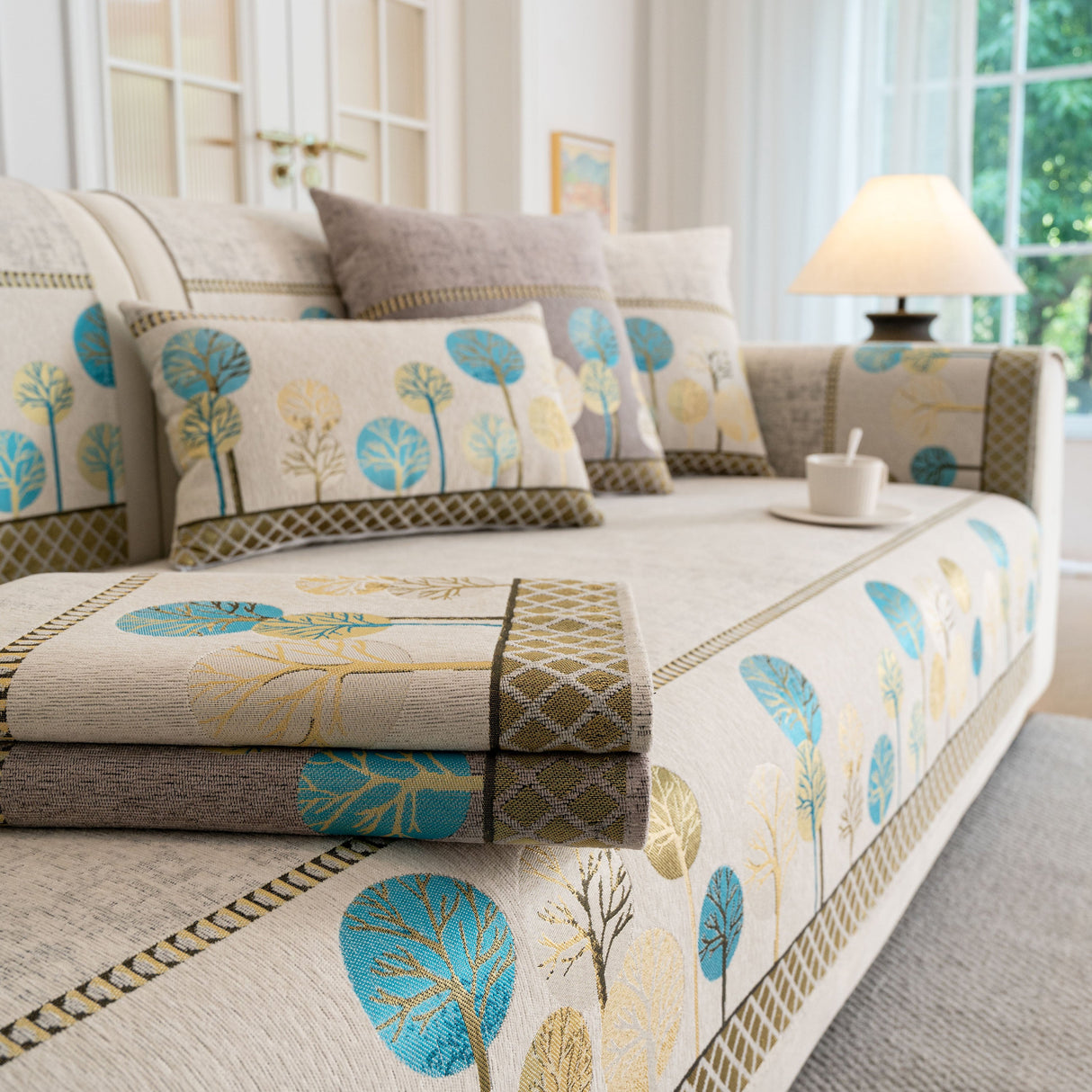 Sofa Cover for Couch, Non-Slip Sectional Couch Cover with Woven Tree Pattern