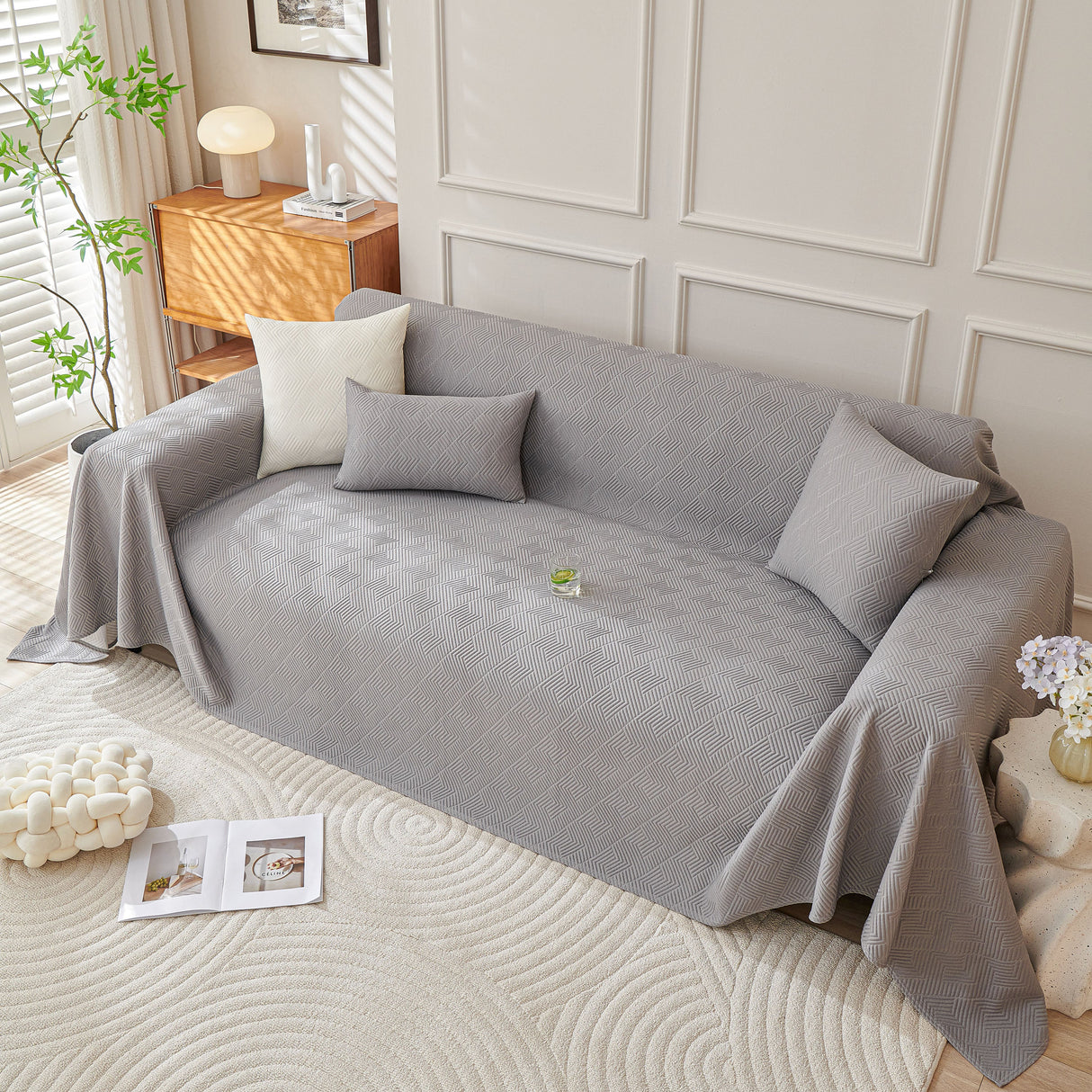 Cooling Scratch Proof Large Sofa Throw Cover, Geometric Texture Couch Protector