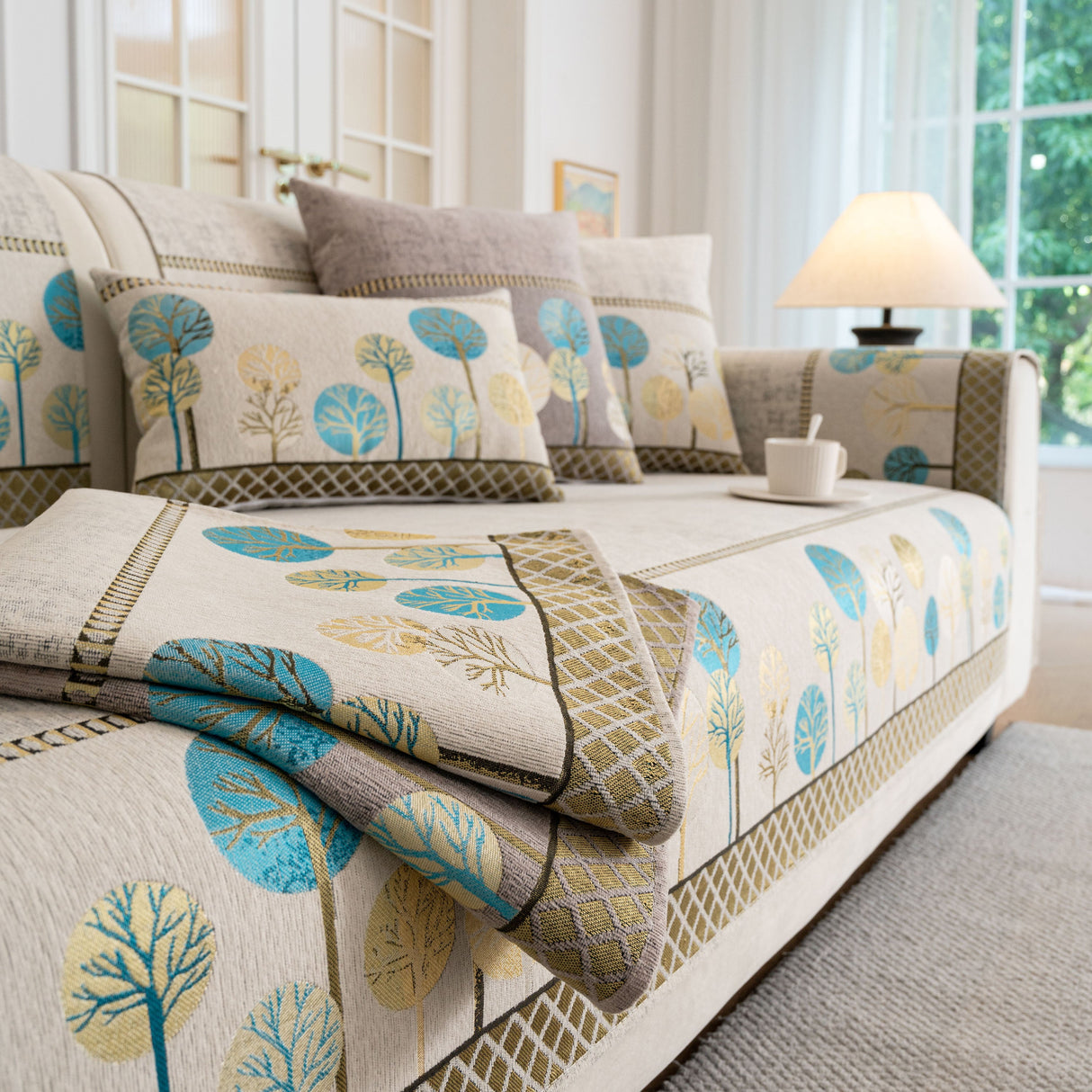 Sofa Cover for Couch, Non-Slip Sectional Couch Cover with Woven Tree Pattern