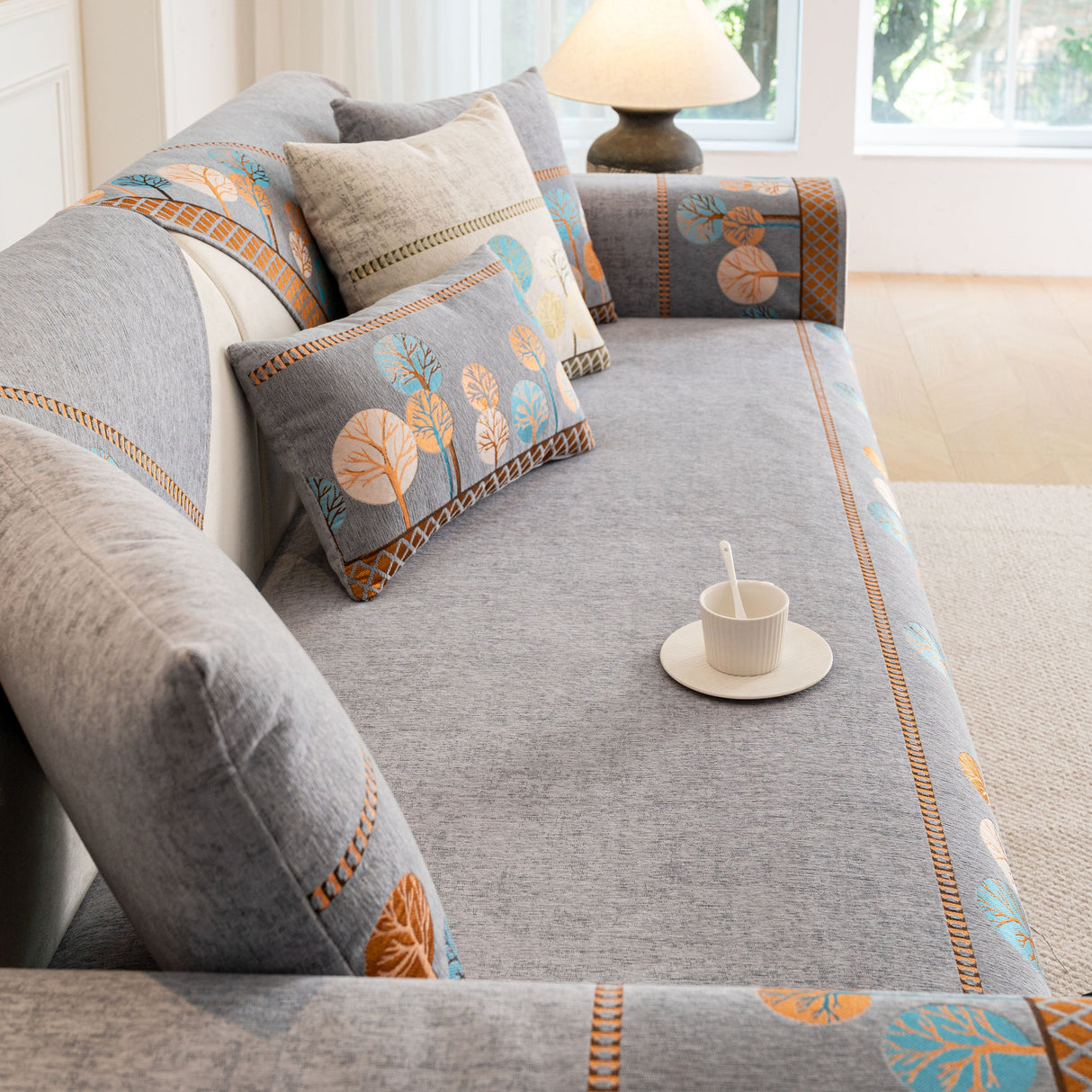 Sofa Cover for Couch, Non-Slip Sectional Couch Cover with Woven Tree Pattern