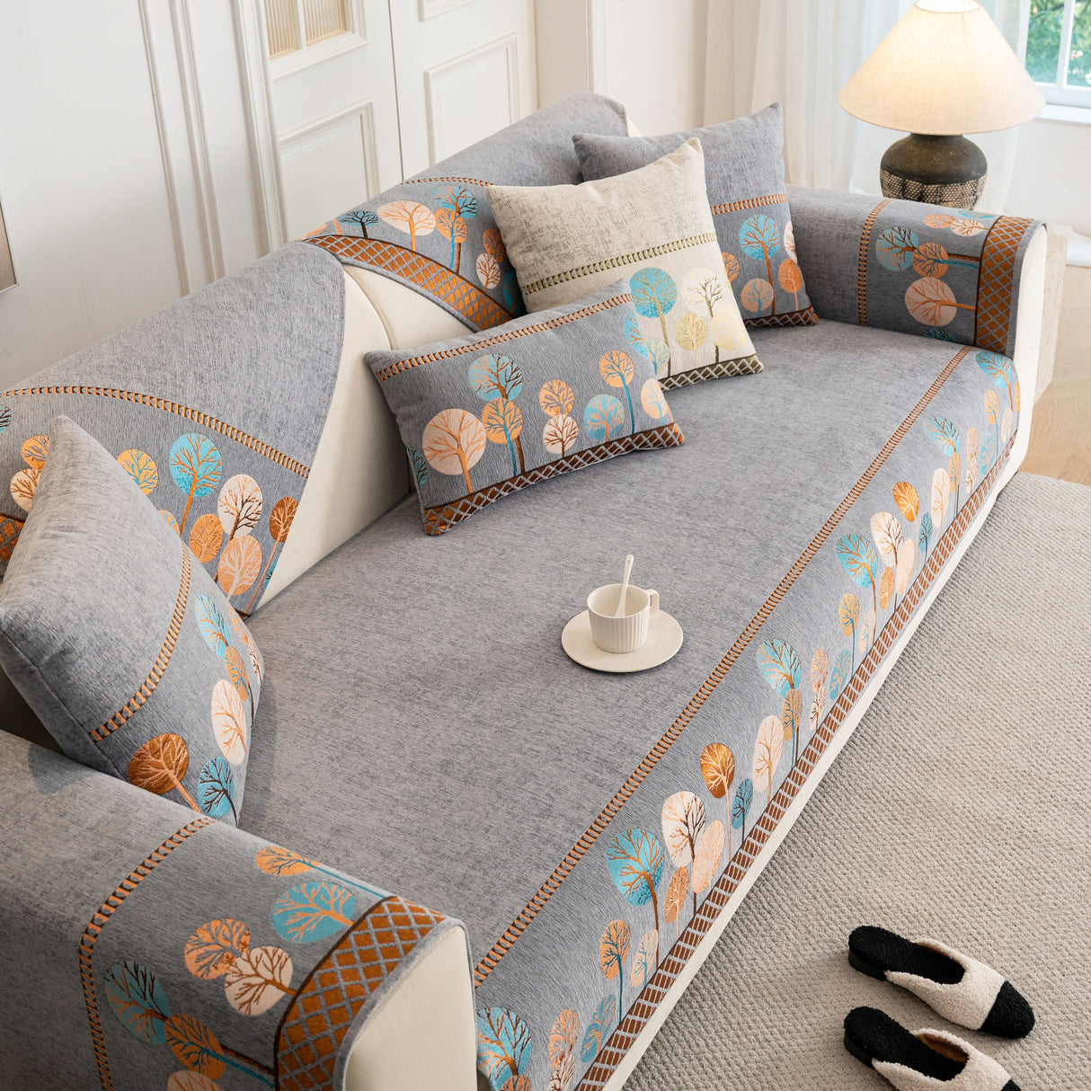 Sofa Cover for Couch, Non-Slip Sectional Couch Cover with Woven Tree Pattern