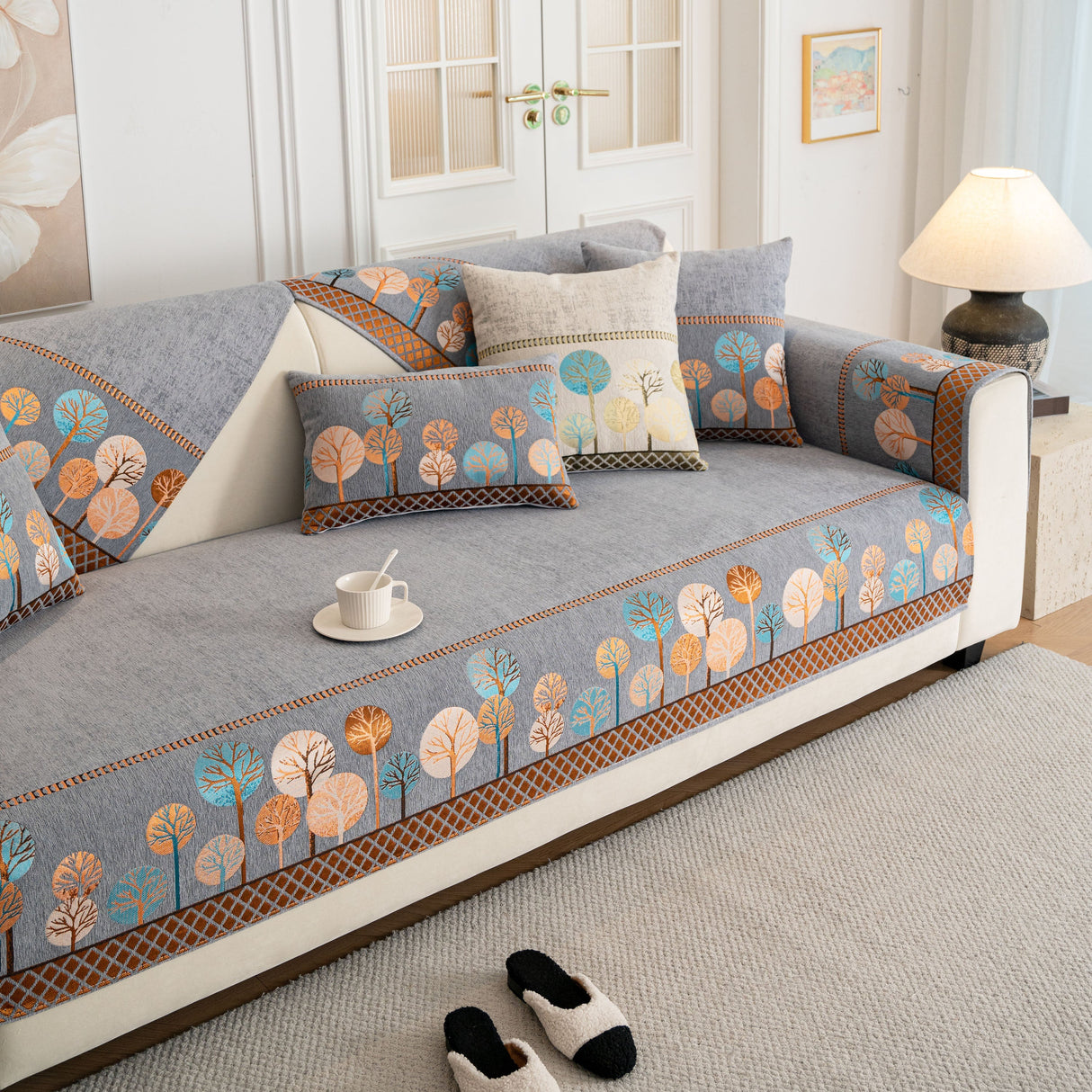 Sofa Cover for Couch, Non-Slip Sectional Couch Cover with Woven Tree Pattern
