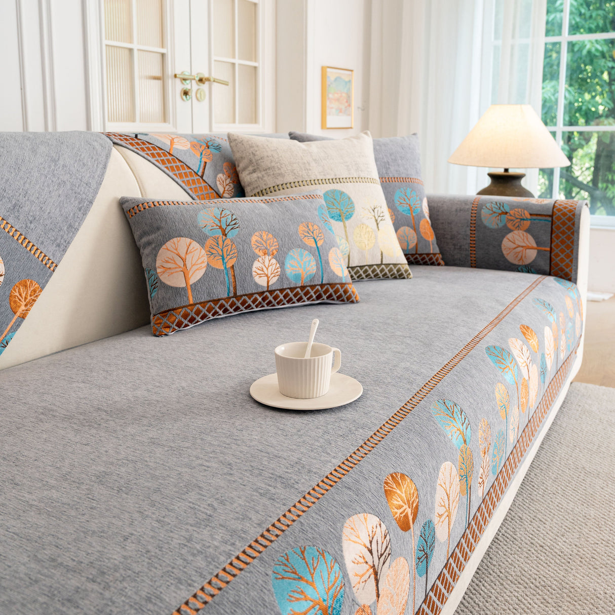 Sofa Cover for Couch, Non-Slip Sectional Couch Cover with Woven Tree Pattern