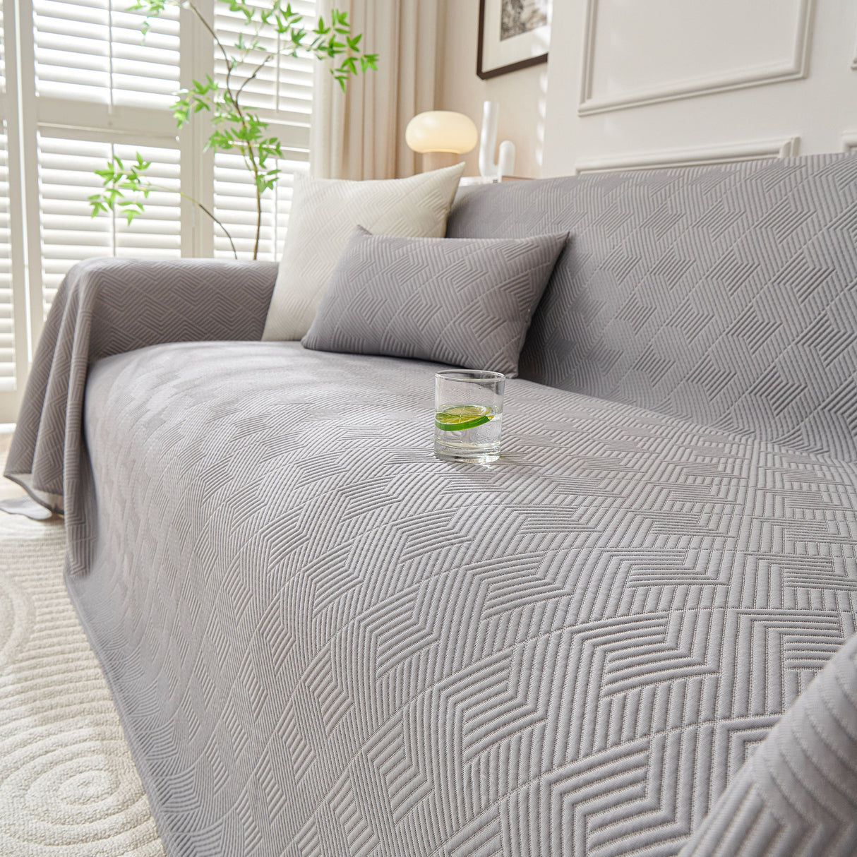Cooling Scratch Proof Large Sofa Throw Cover, Geometric Texture Couch Protector