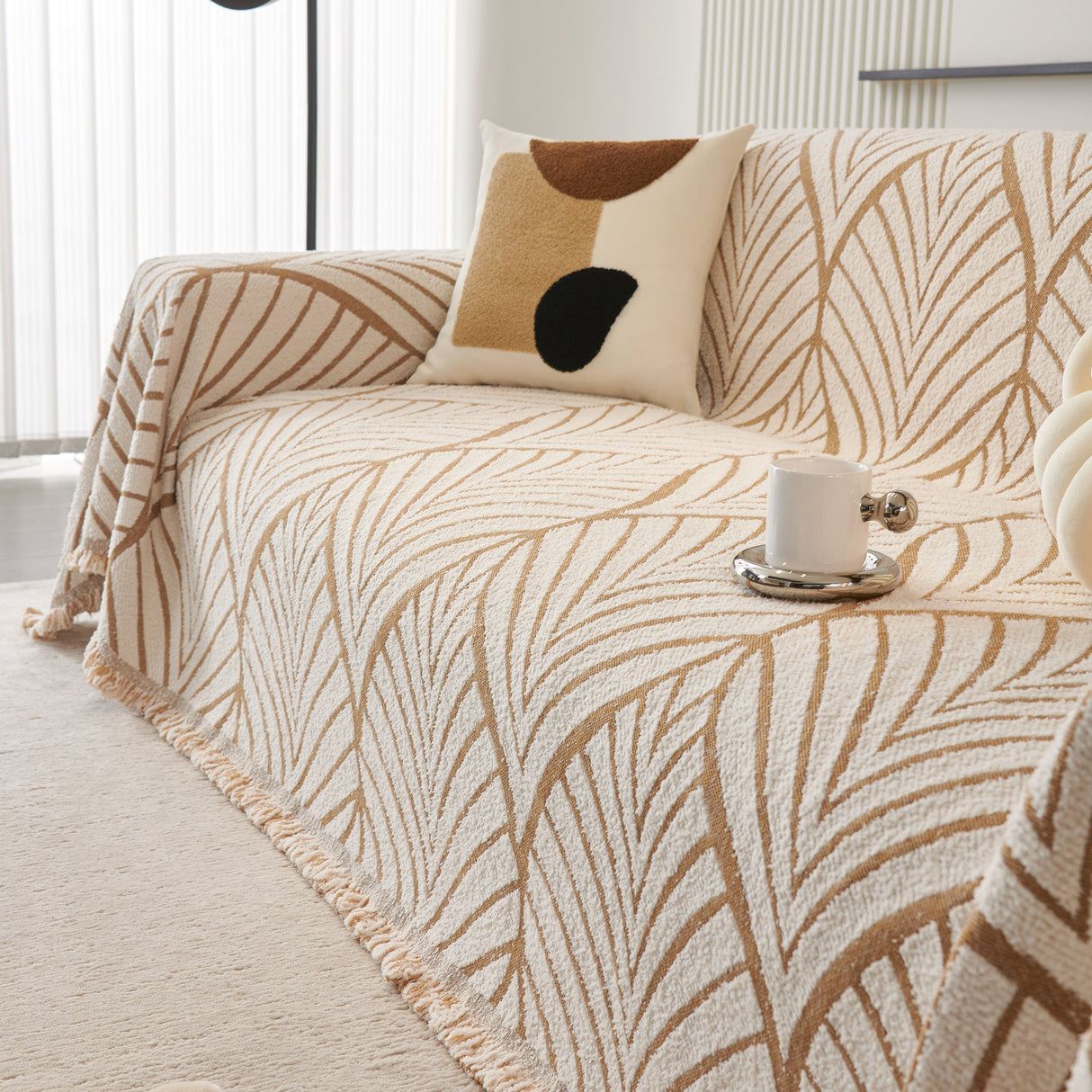 Maple Leaves Reversible Chenille Blanket Covers for Couch, Furniture Decoration Cover Sofa Slipcovers