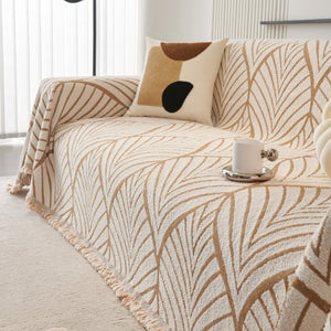 Maple Leaves Reversible Chenille Blanket Covers for Couch, Furniture Decoration Cover Sofa Slipcovers