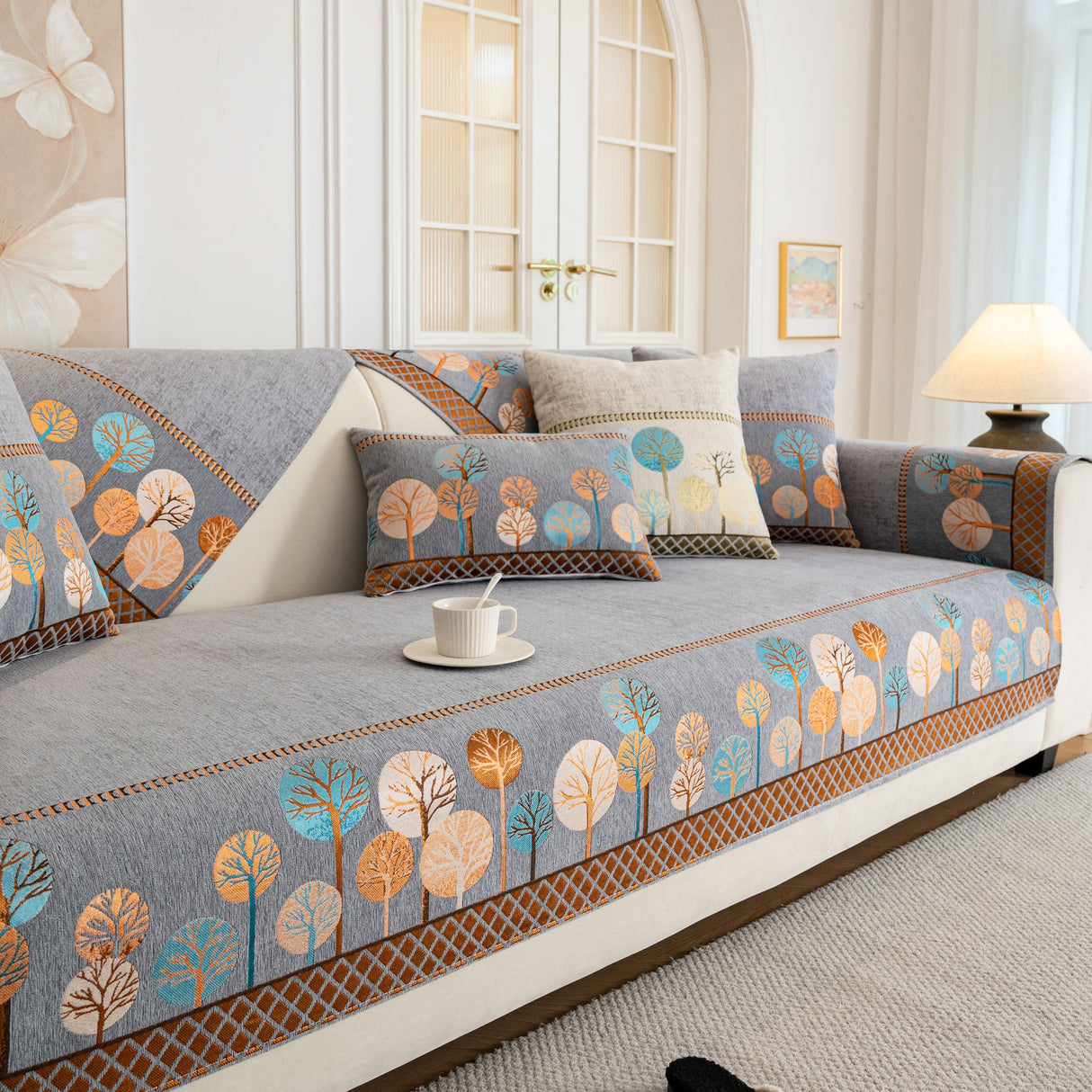 Sofa Cover for Couch, Non-Slip Sectional Couch Cover with Woven Tree Pattern