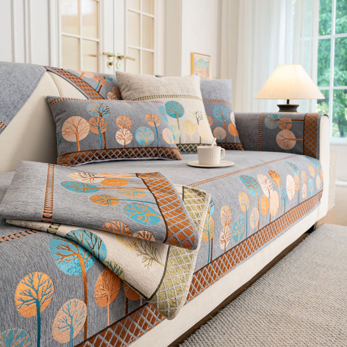 Sofa Cover for Couch, Non-Slip Sectional Couch Cover with Woven Tree Pattern
