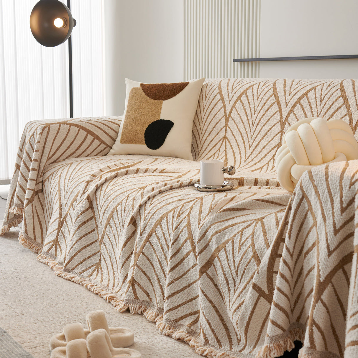 Maple Leaves Reversible Chenille Blanket Covers for Couch, Furniture Decoration Cover Sofa Slipcovers