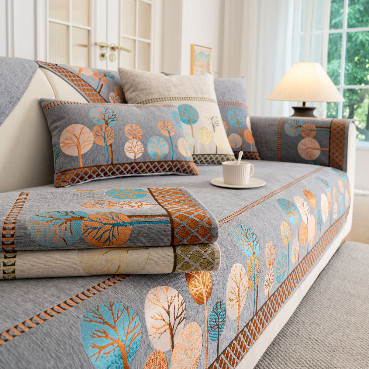Sofa Cover for Couch, Non-Slip Sectional Couch Cover with Woven Tree Pattern
