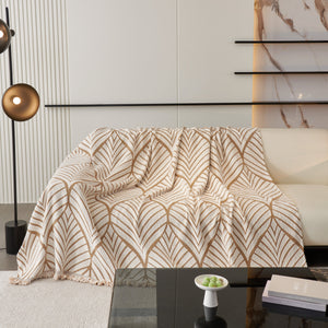 Maple Leaves Reversible Chenille Blanket Covers for Couch, Furniture Decoration Cover Sofa Slipcovers