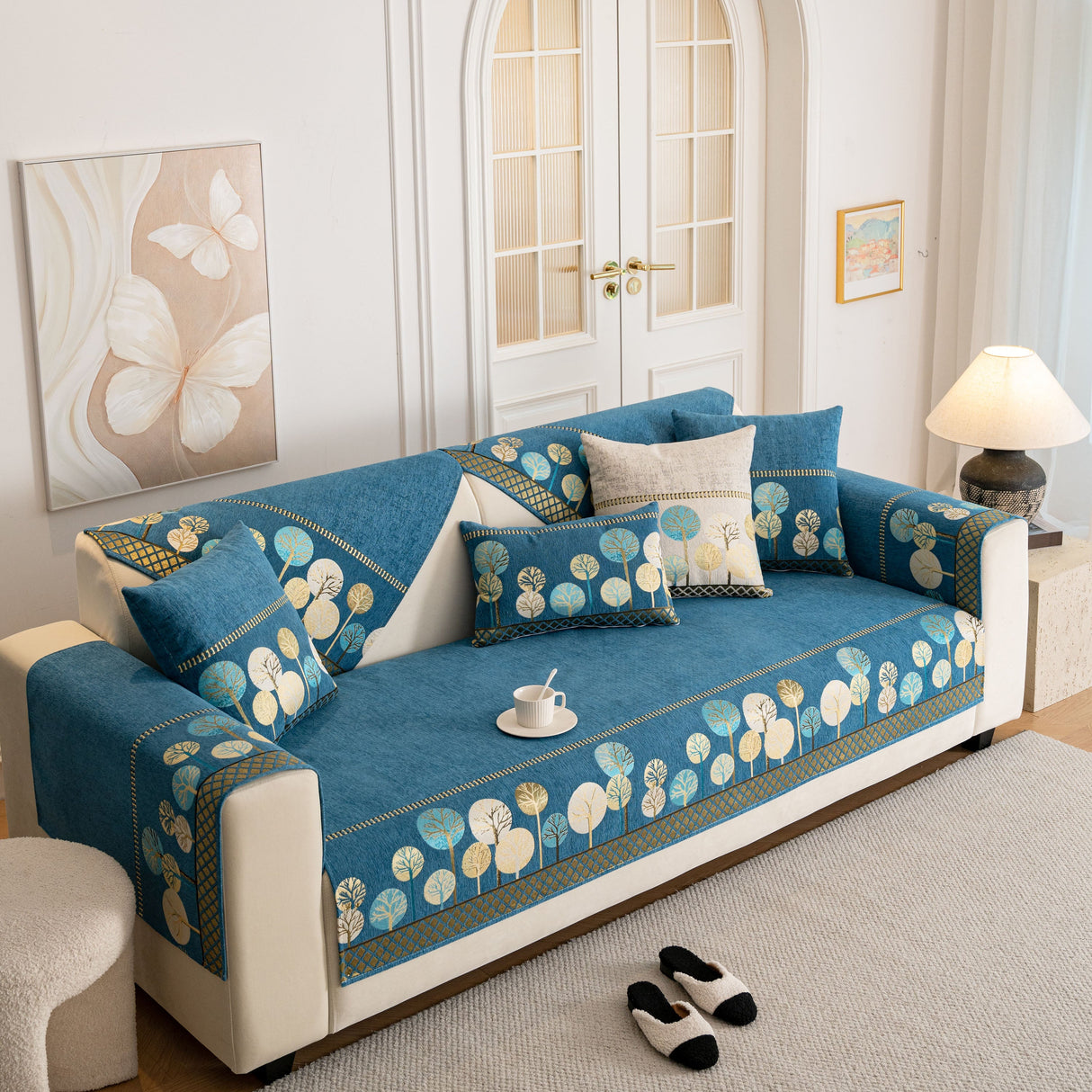 Sofa Cover for Couch, Non-Slip Sectional Couch Cover with Woven Tree Pattern