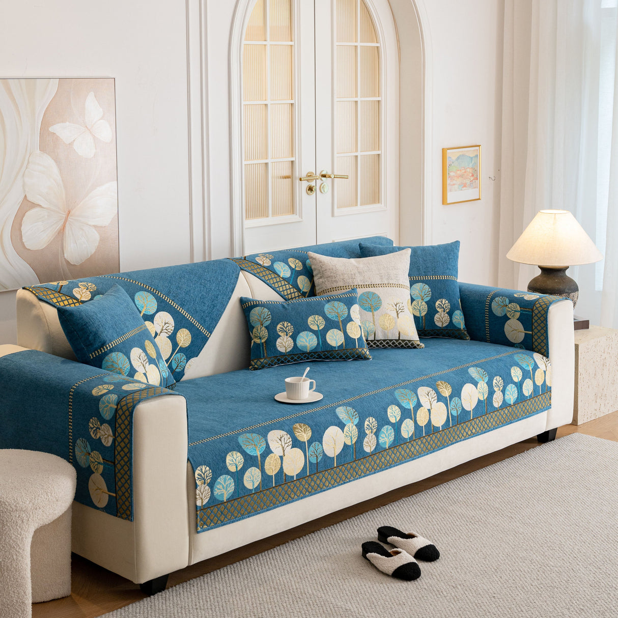 Sofa Cover for Couch, Non-Slip Sectional Couch Cover with Woven Tree Pattern