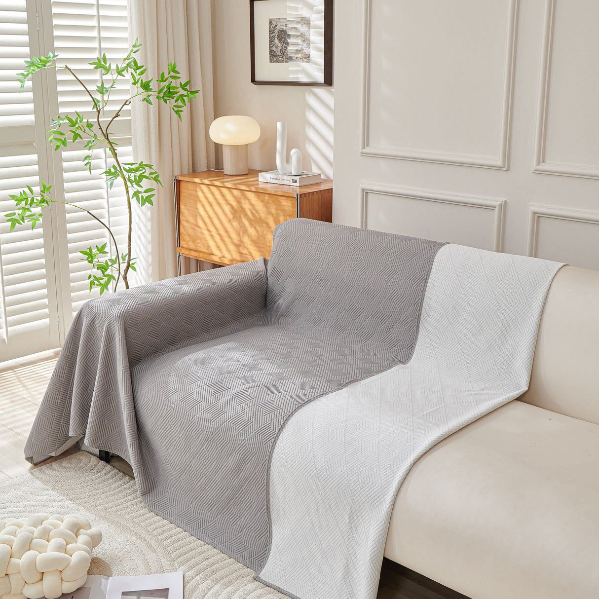 Cooling Scratch Proof Large Sofa Throw Cover, Geometric Texture Couch Protector