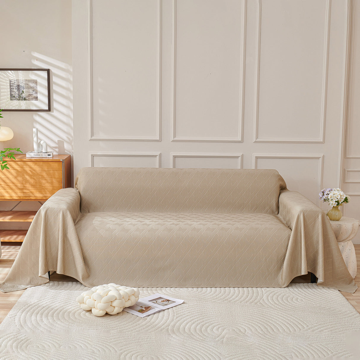 Cooling Scratch Proof Large Sofa Throw Cover, Geometric Texture Couch Protector