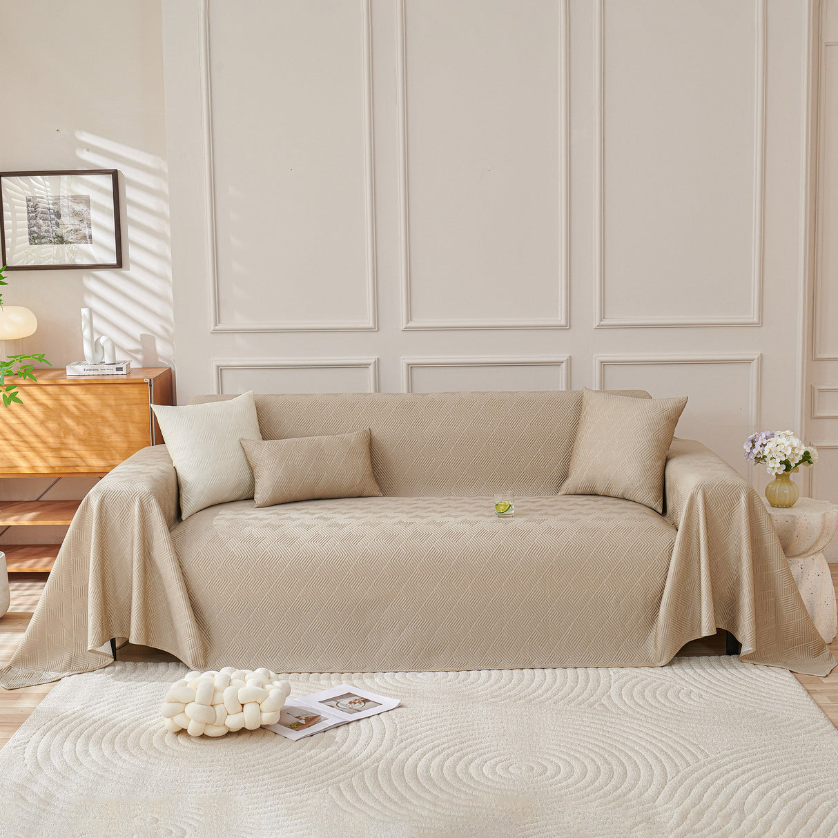 Cooling Scratch Proof Large Sofa Throw Cover, Geometric Texture Couch Protector