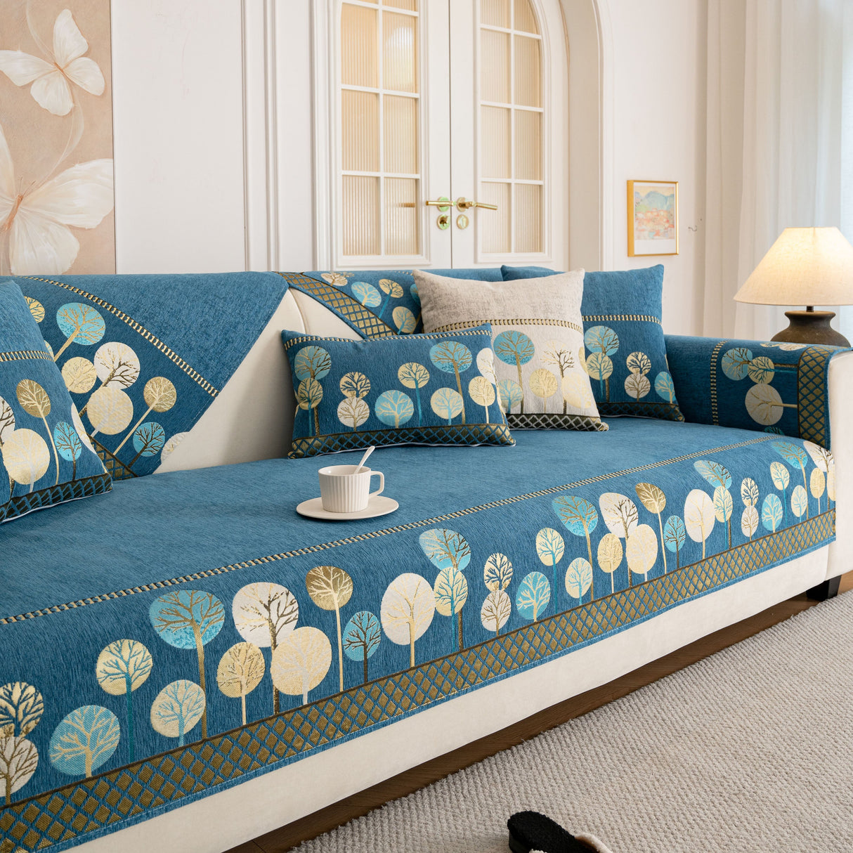 Sofa Cover for Couch, Non-Slip Sectional Couch Cover with Woven Tree Pattern