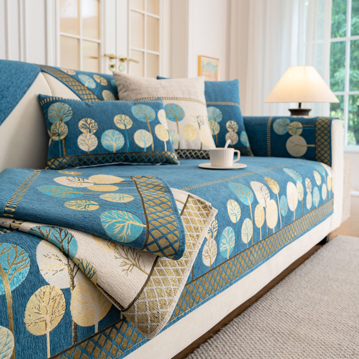 Sofa Cover for Couch, Non-Slip Sectional Couch Cover with Woven Tree Pattern