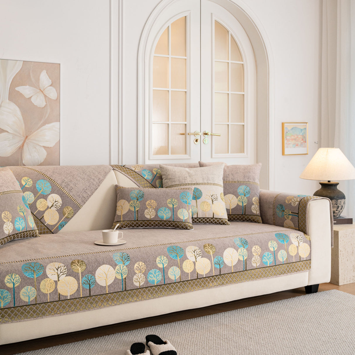 Sofa Cover for Couch, Non-Slip Sectional Couch Cover with Woven Tree Pattern