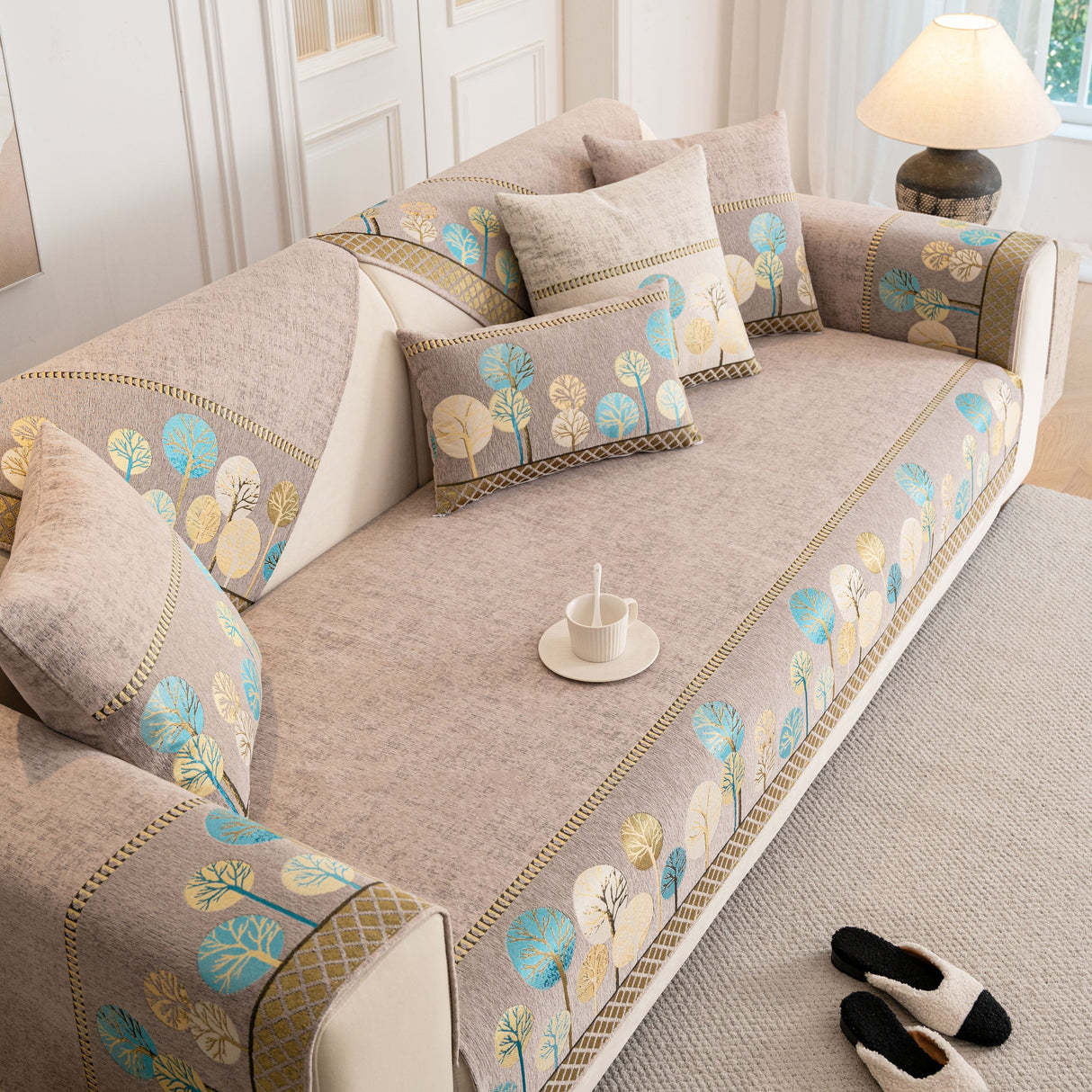 Sofa Cover for Couch, Non-Slip Sectional Couch Cover with Woven Tree Pattern
