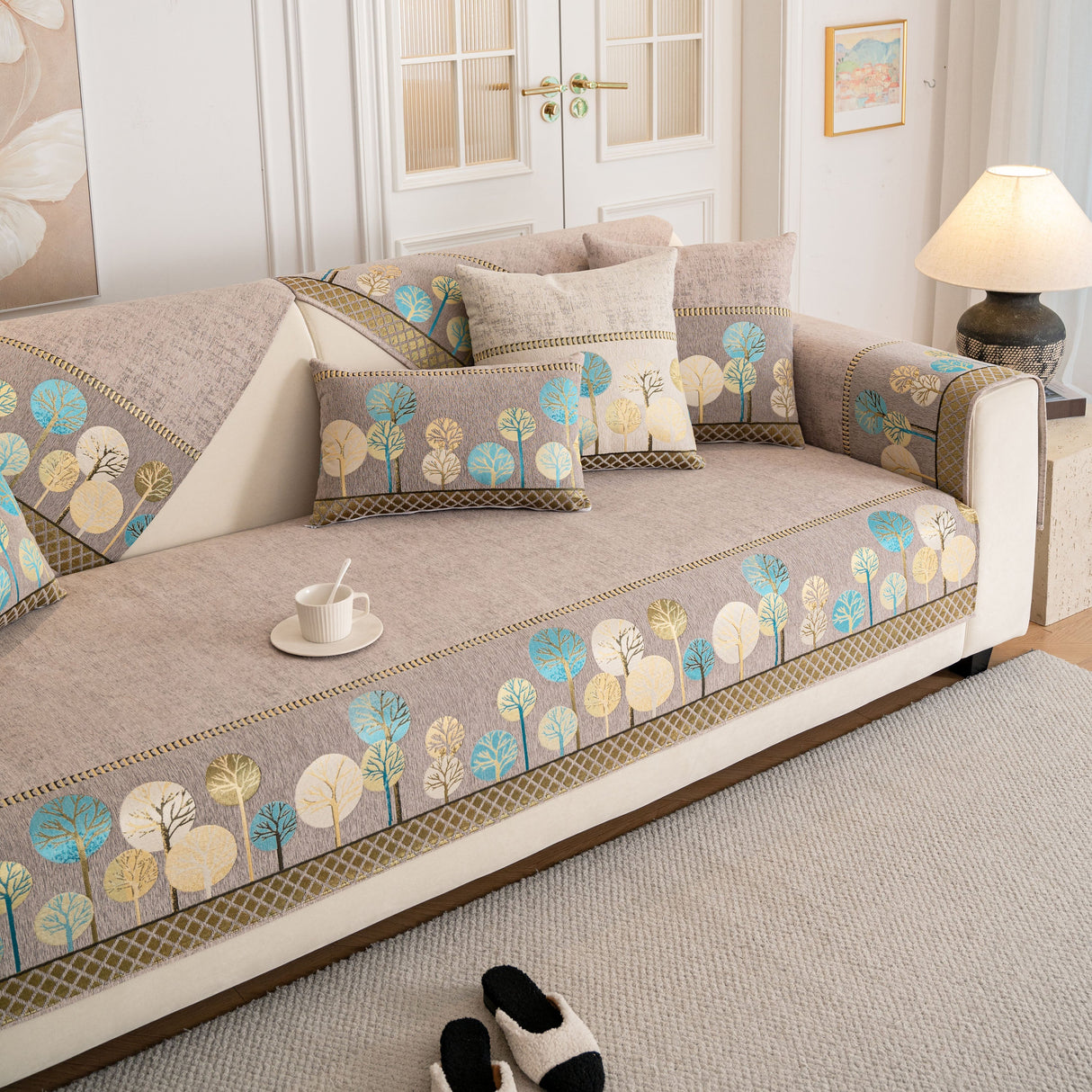 Sofa Cover for Couch, Non-Slip Sectional Couch Cover with Woven Tree Pattern