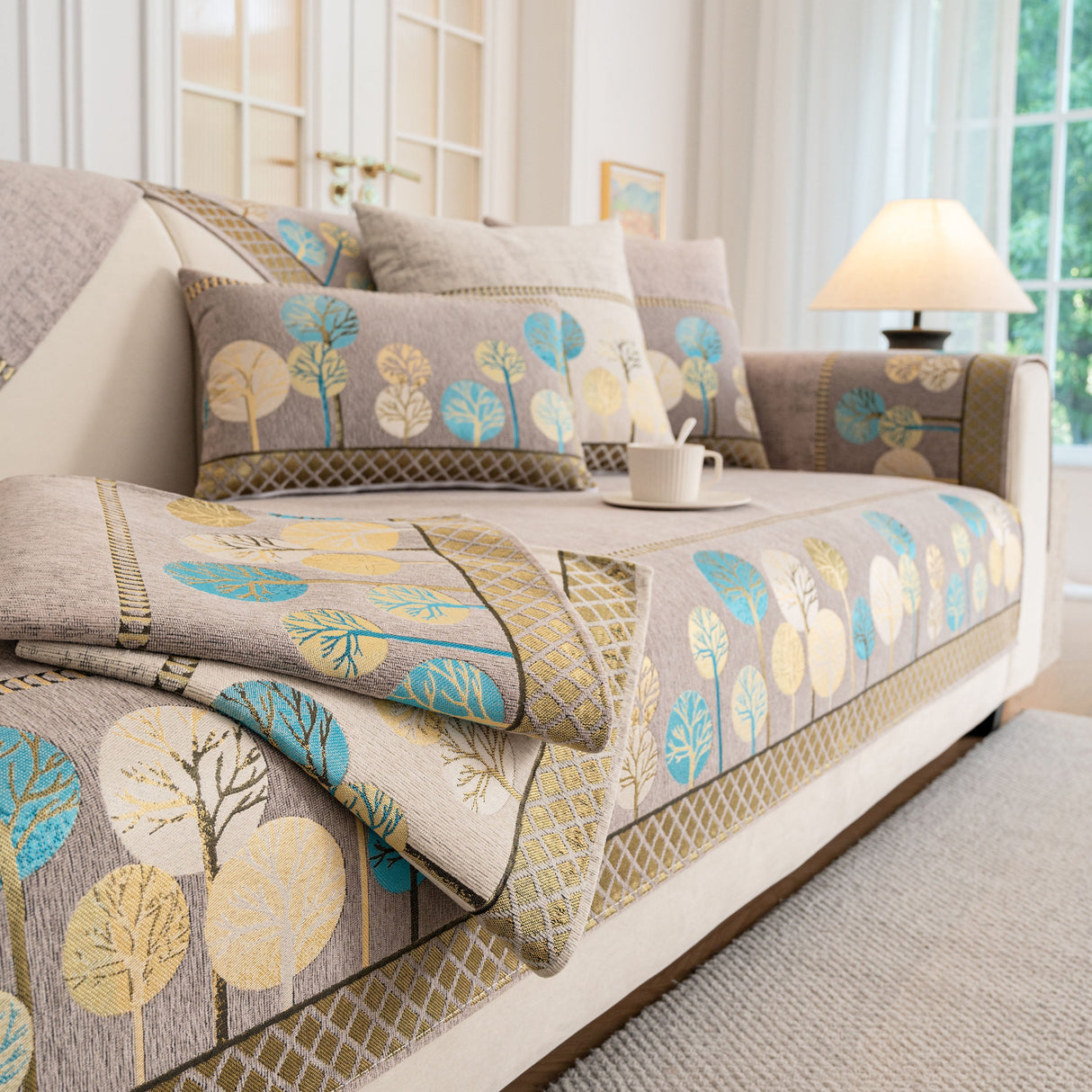 Sofa Cover for Couch, Non-Slip Sectional Couch Cover with Woven Tree Pattern