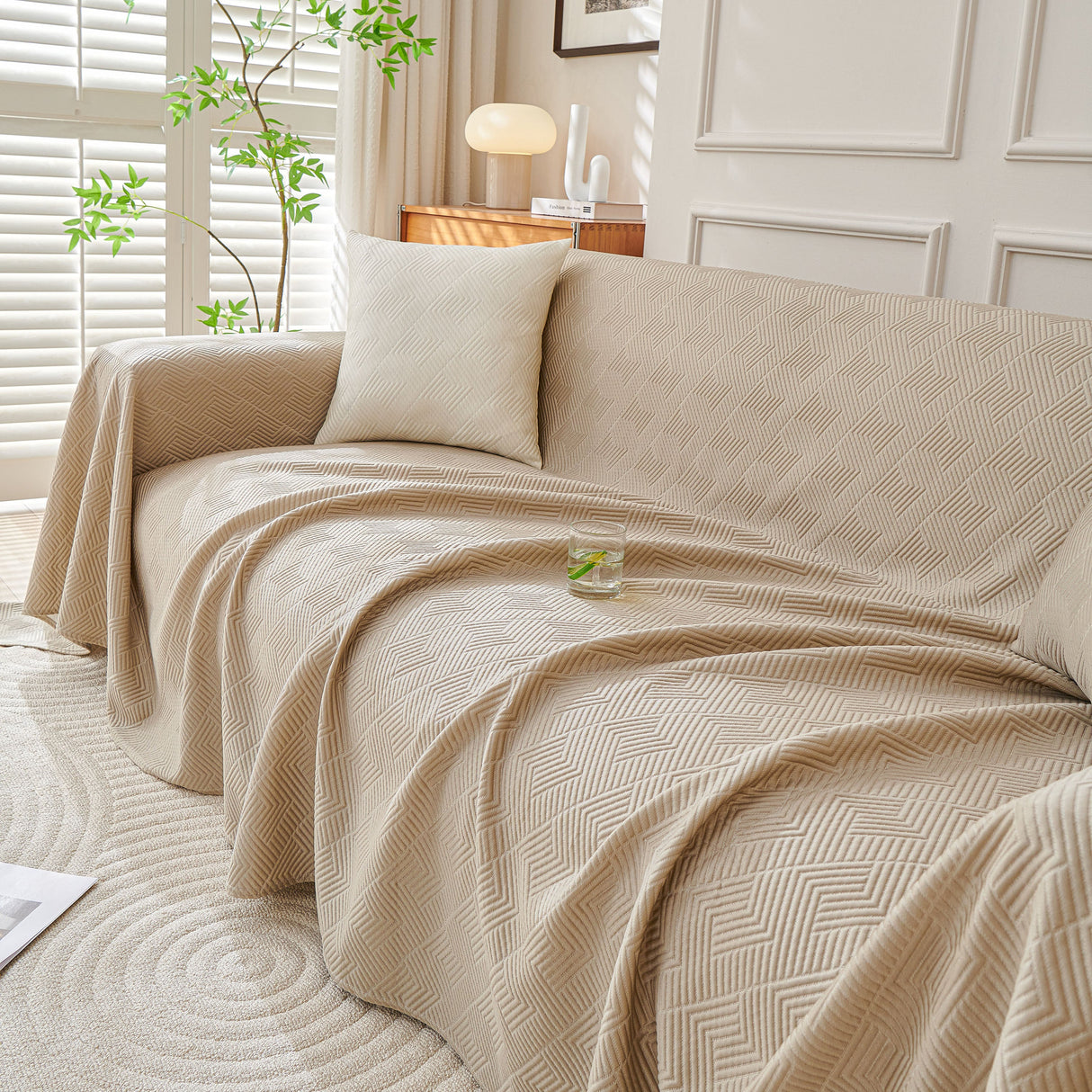 Cooling Scratch Proof Large Sofa Throw Cover, Geometric Texture Couch Protector
