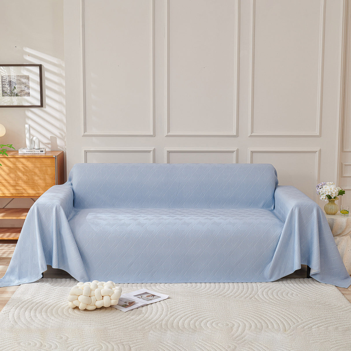 Cooling Scratch Proof Large Sofa Throw Cover, Geometric Texture Couch Protector