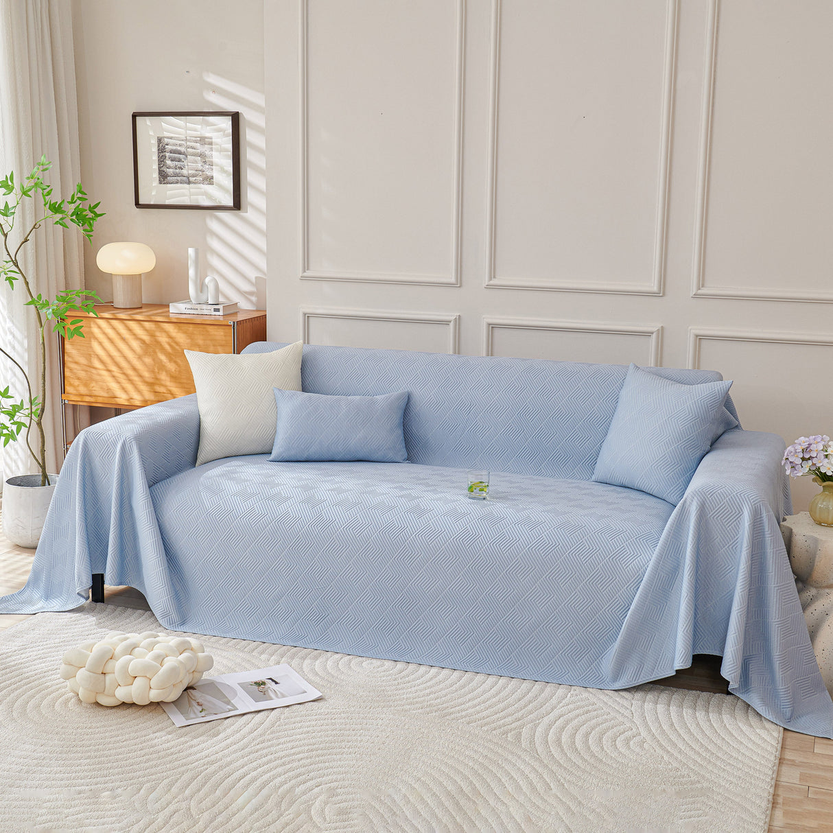 Cooling Scratch Proof Large Sofa Throw Cover, Geometric Texture Couch Protector