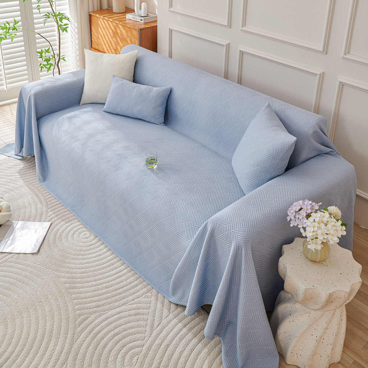 Cooling Scratch Proof Large Sofa Throw Cover, Geometric Texture Couch Protector