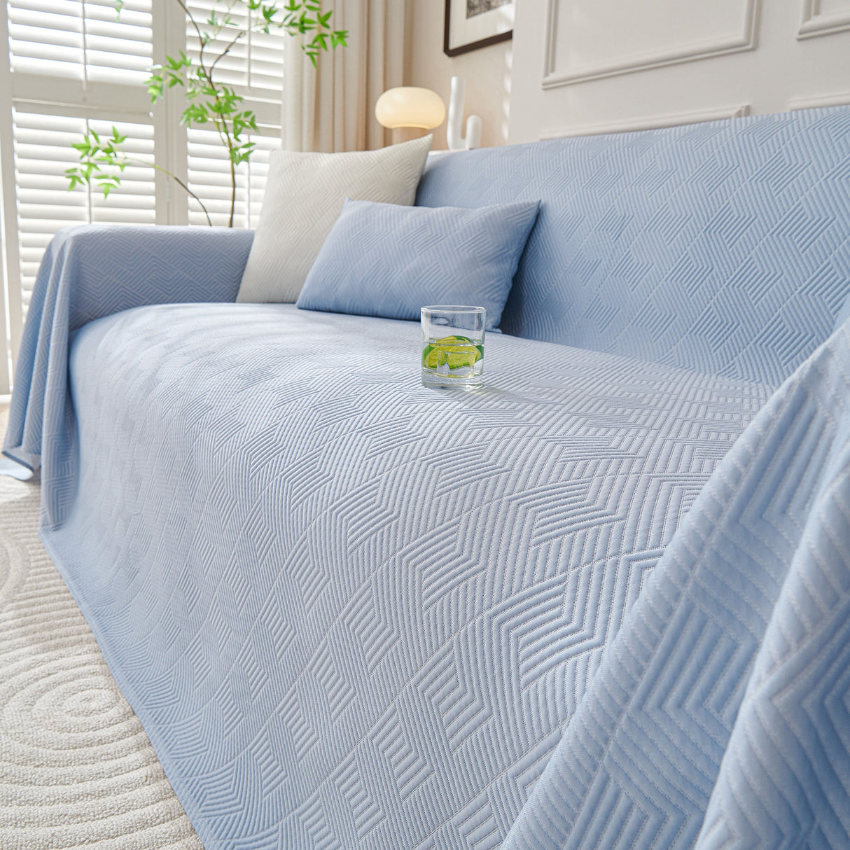 Cooling Scratch Proof Large Sofa Throw Cover, Geometric Texture Couch Protector