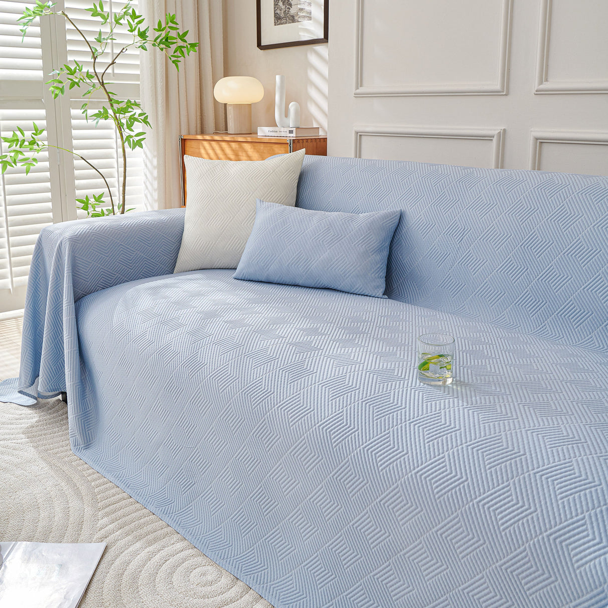 Cooling Scratch Proof Large Sofa Throw Cover, Geometric Texture Couch Protector