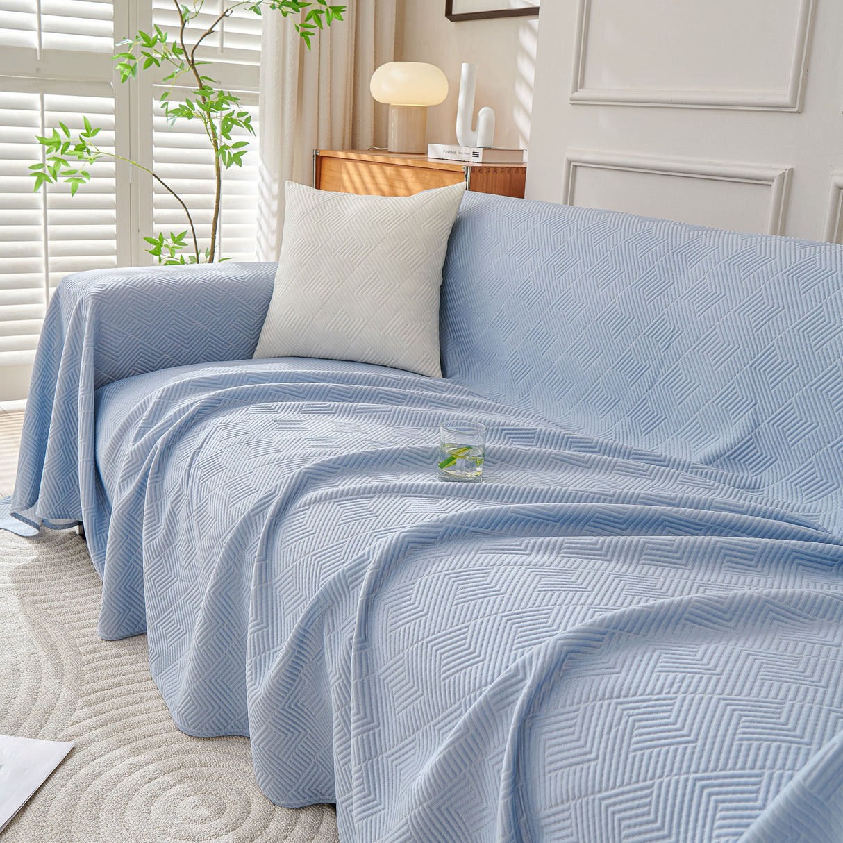 Cooling Scratch Proof Large Sofa Throw Cover, Geometric Texture Couch Protector