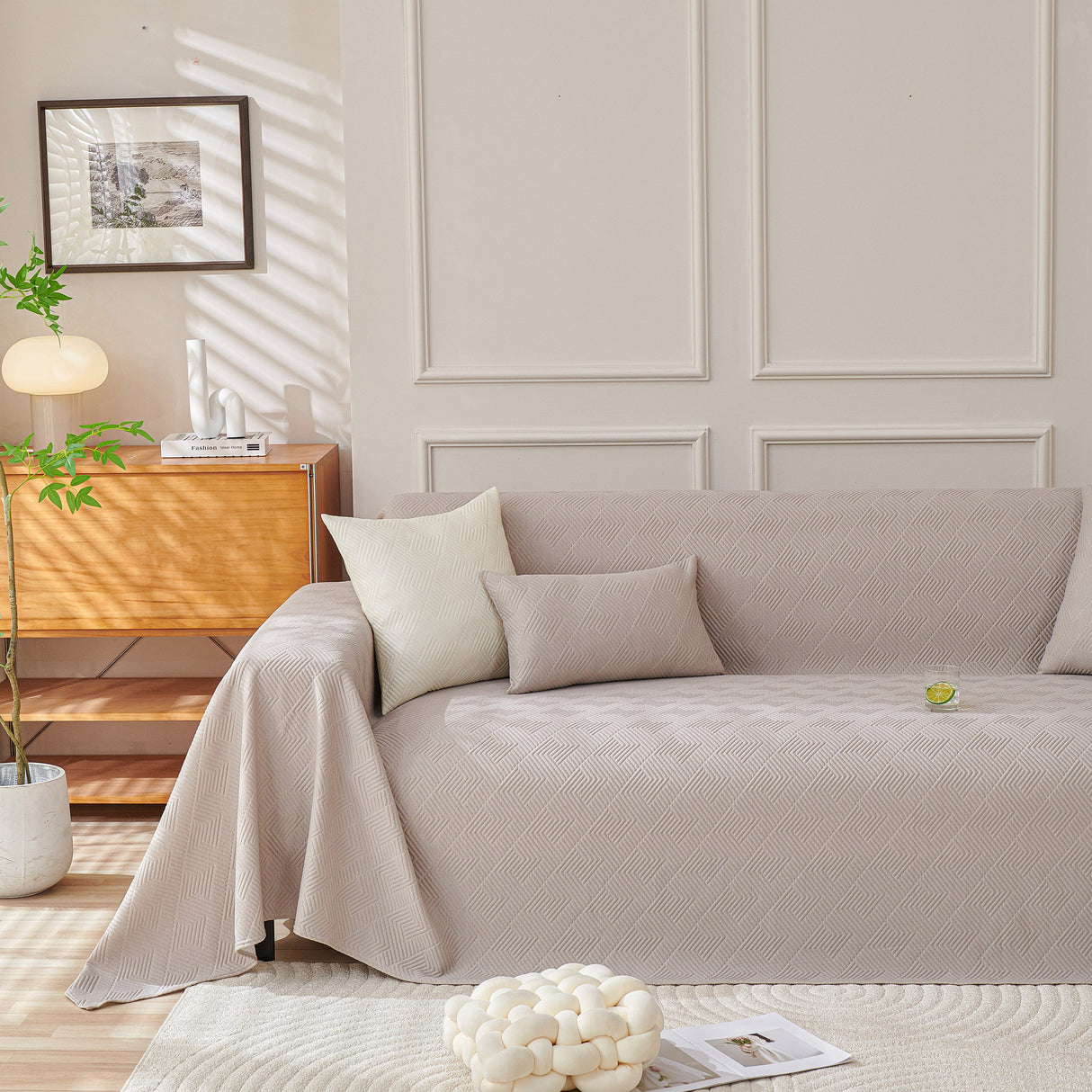 Cooling Scratch Proof Large Sofa Throw Cover, Geometric Texture Couch Protector